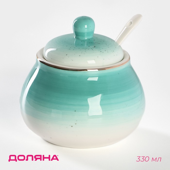 Сахарница Доляна «Млечный путь», 330 мл, с ложкой, фарфор, бирюзовая - Фото 1