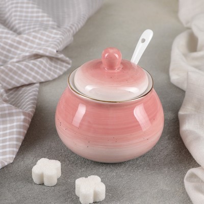 Сахарница фарфоровая с ложкой Доляна «Млечный путь», 330 мл, цвет розовый