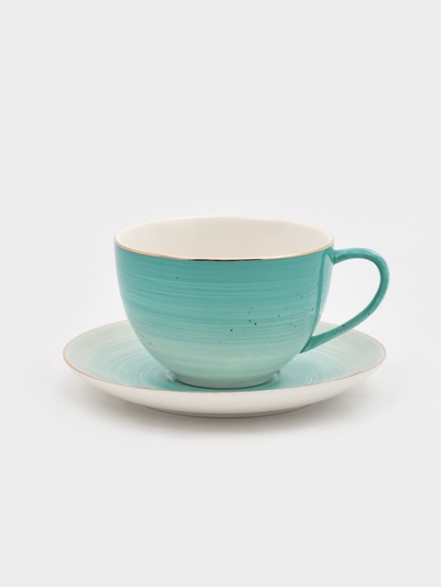 Чайная пара Доляна «Млечный путь», 2 предмета: чашка 220 мл, блюдце d=13.5 см, фарфор, бирюзовая