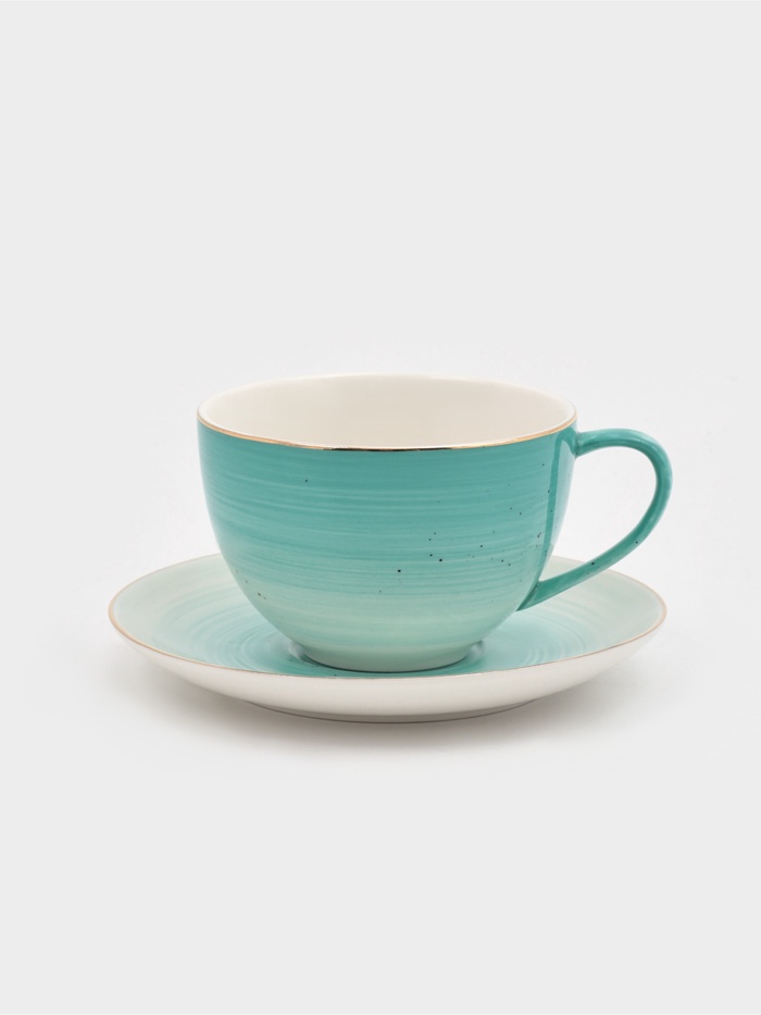 Чайная пара Доляна «Млечный путь», 2 предмета: чашка 220 мл, блюдце d=13.5 см, фарфор, бирюзовая - Фото 1