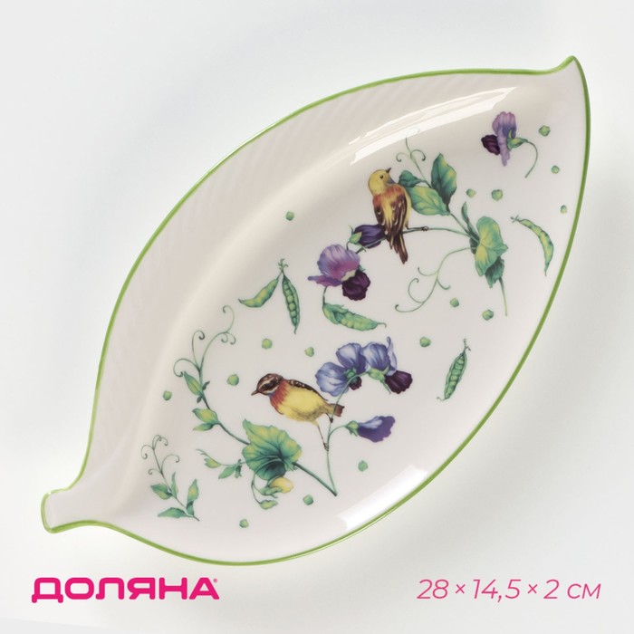 Блюдо Доляна «Зелёный сад», 28×14.5×2 см, фарфор, белое - Фото 1