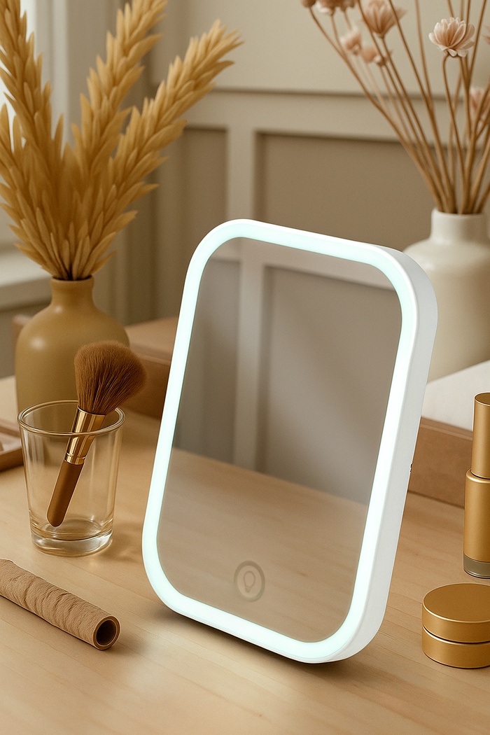 Зеркало ENERGY EN-703, LED подсветка регулируемая, 14×19 см, от батареек 4хААА - Фото 1