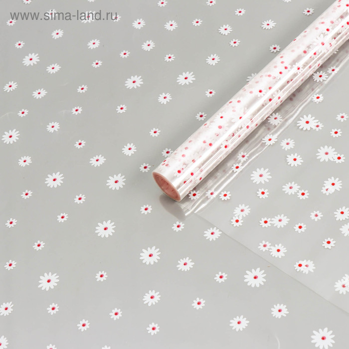 Пленка для цветов "Маргаритки", бело - красная, 0,7 х 7,6 м, 40 мкм, 200 г - Фото 1