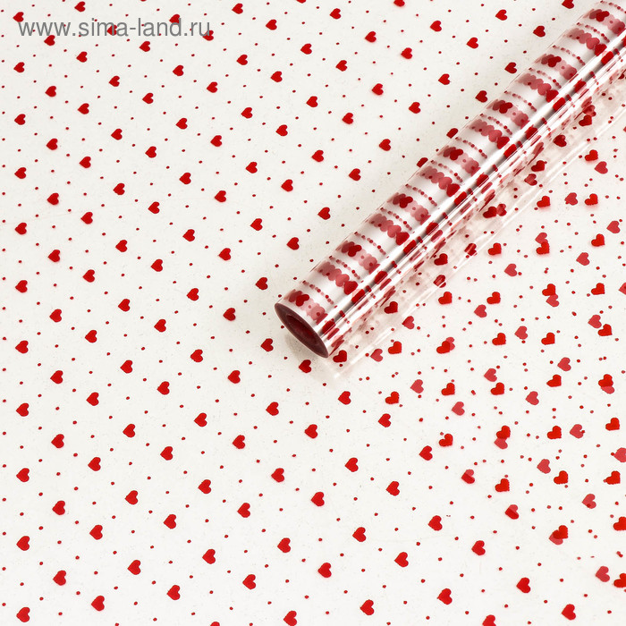 Пленка цветная флористическая «Мелкие сердца», красный, 70 см - Фото 1