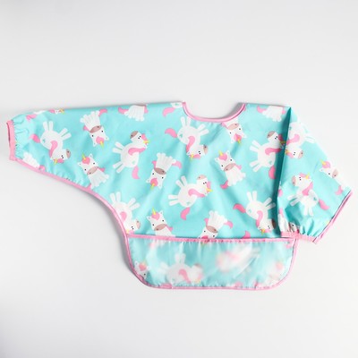 Нагрудник-рубашка для кормления «Единороги» непромокаемый на липучке, с карманом