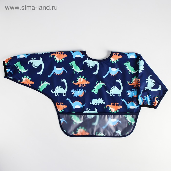 Нагрудник-рубашка для кормления M&B «Динозавры» непромокаемый на липучке, с карманом - Фото 1