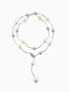 Колье «Флёр» шарики, бело-серое в серебре, длина регулируемая, №12, бусины №16, №20, 40-87 см - Фото 1