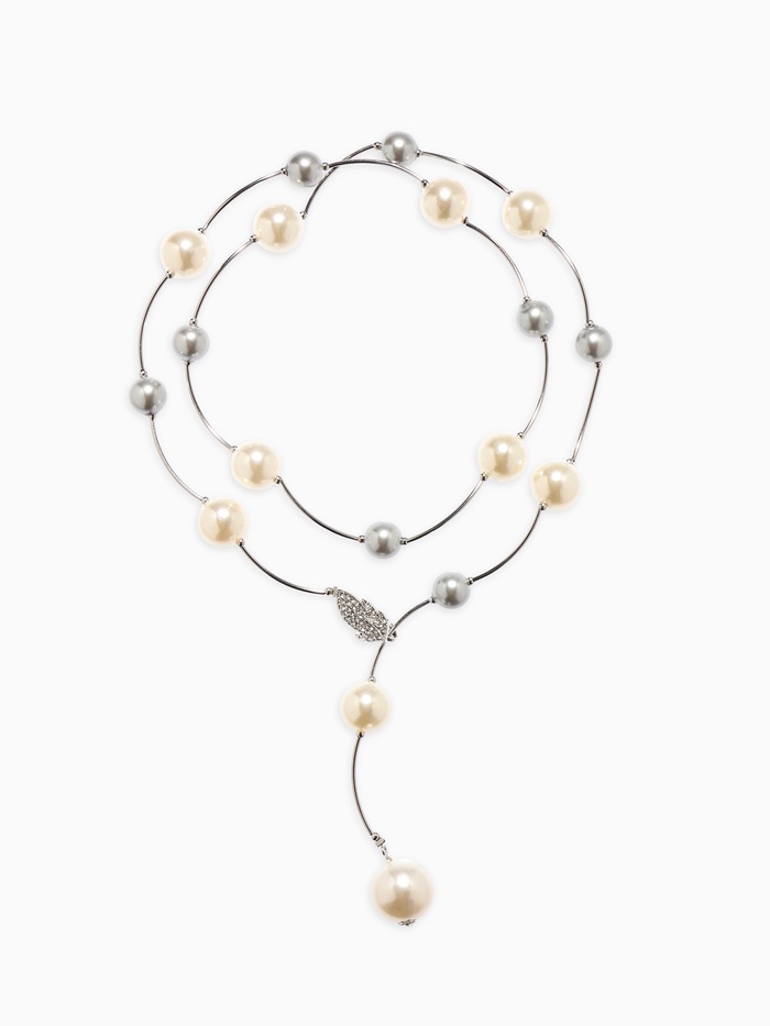 Колье «Флёр» шарики, бело-серое в серебре, длина регулируемая, №12, бусины №16, №20, 40-87 см - Фото 1