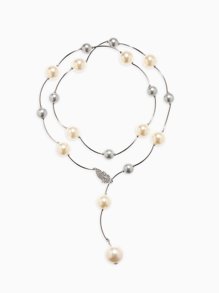 Колье «Флёр» шарики, бело-серое в серебре, длина регулируемая, №12, бусины №16, №20, 40-87 см - фото 57934347
