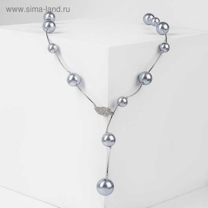 Колье «Флёр» шарики, серое в серебре, длина регулируемая, №12, бусины №16, №20 - Фото 1