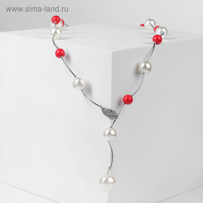Колье «Флёр» шарики, красно-белое в серебре, длина регулируемая, №12, бусины №16, №20 - Фото 1