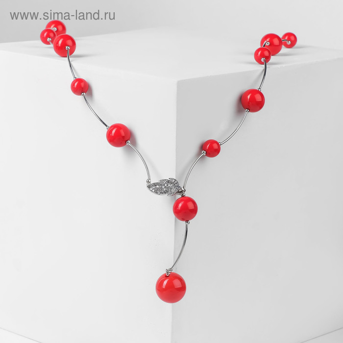 Колье «Флёр» шарики, красное в серебре, длина регулируемая, №12, бусины №16, №20 - Фото 1