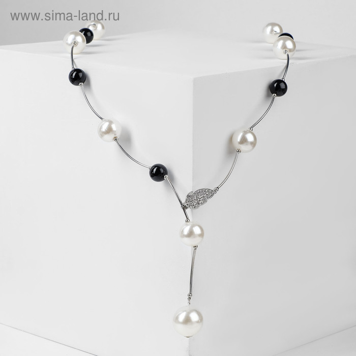 Колье «Флёр» шарики, чёрно-белое в серебре, бусины №16, №20, L=87 см - Фото 1