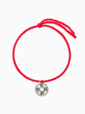 Браслет-оберег «Красная нить» на богатство, монетка, цвет серебро, 35 см (комплект 2 шт)
