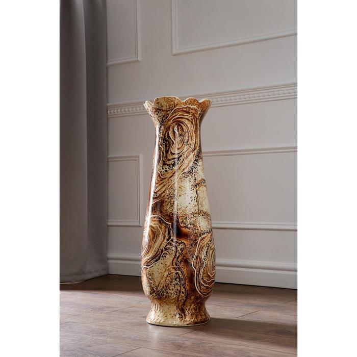 Ваза керамическая "Мэри", напольная, мраморная кора, коричневая, 70 см, авторская работа - Фото 1