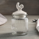Банка стеклянная для сыпучих продуктов с керамической крышкой «Петух», 300 мл, 7.5×14.5 см, цвет крышки белый - Фото 1