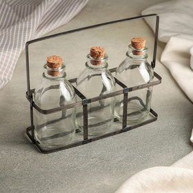Набор бутылей стеклянных для специй на подставке «Парфе», 170 мл, 18,5×6,5×12 см, 3 шт