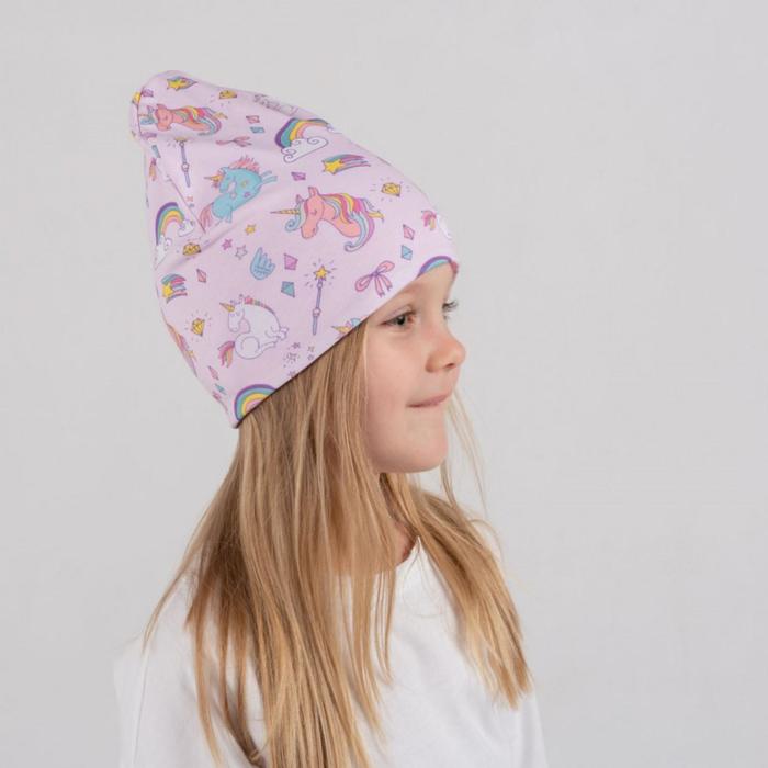 Шапка для девочки, цвет розовый/единороги, размер 50-54 - Фото 1