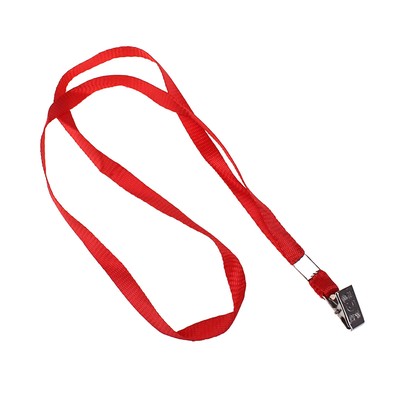 Лента для бейджа ширина-9-10 мм, длина-80 см с металлической прищепкой, красная