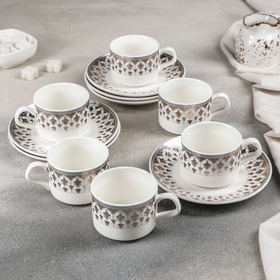 Сервиз керамический чайный «Виолет», 12 предметов: 6 чашек 170 мл, 6 блюдец d=15,5 см