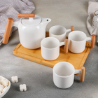 Набор керамический чайный на деревянной подставке «Эстет», 5 предметов: чайник с ситом 600 мл, 4 кружки 200 мл, 10,5×7×6,5 см - Фото 2