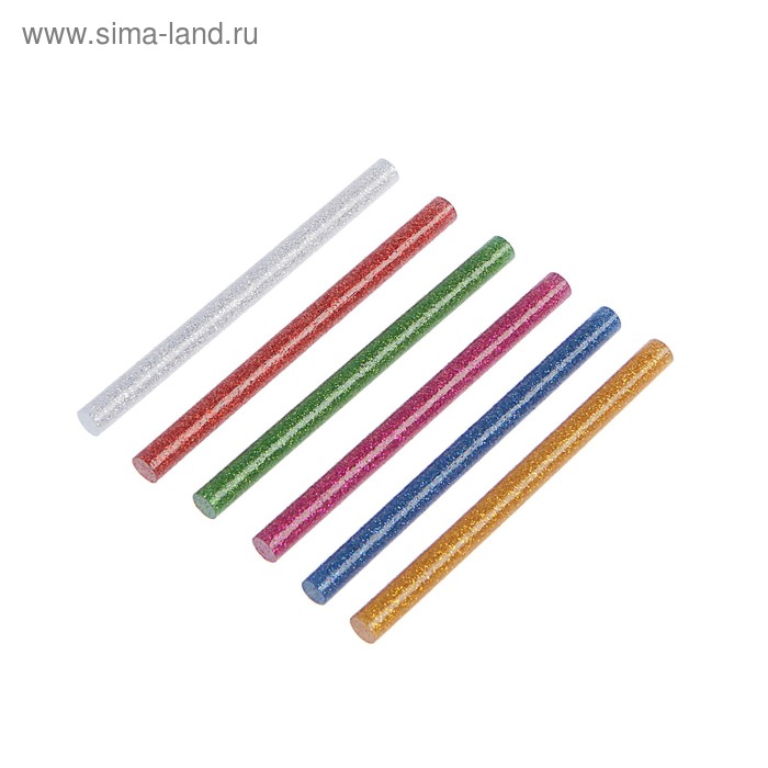 Клеевые стержни ТУНДРА, 7×100 мм, разноцветные с блестками, 6 шт.