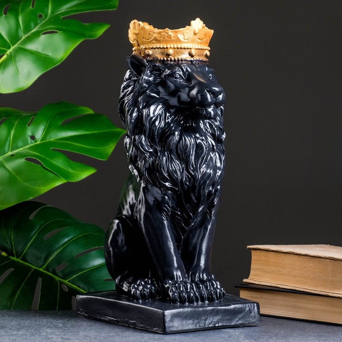 Копилка "Лев с короной" черный, с золотом, 35см - Фото 1