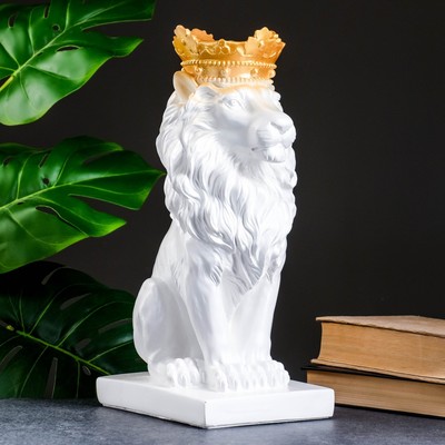 Копилка для денег «Лев с короной», гипс, белый с золотом, 19×14×35 см