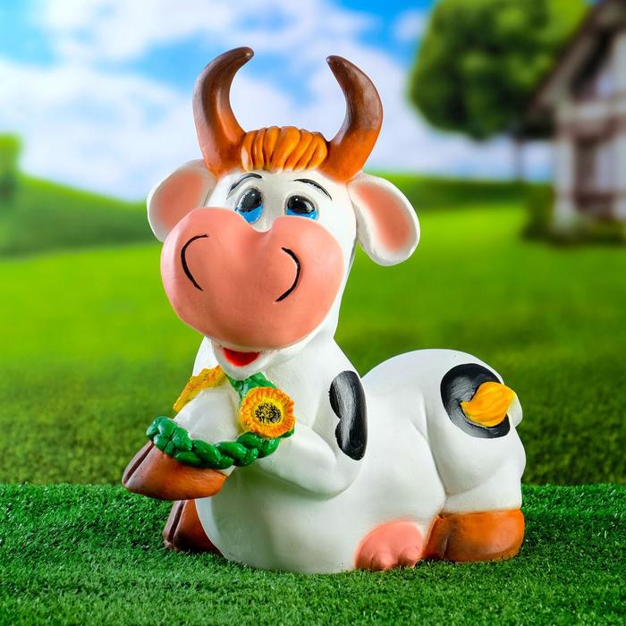 Садовая фигура "Корова с цветами" 30х34см - Фото 1