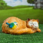 Садовая фигура "Кошка спящая с птичкой" 13х29см - фото 3452328