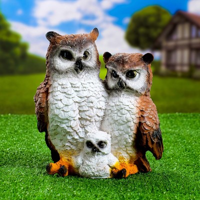 Садовая фигура "Совы семья" 14*20*22 см коричневые