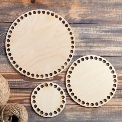 Набор заготовок для вязания «Круг», донышко, фанера 3 мм,3 шт., 10 см; 15 см; 20 см, d=9 мм