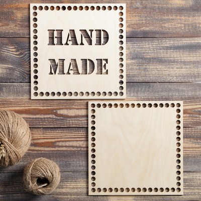 Набор заготовок для вязания "Квадрат, Hand made", донышко фанера (2 в 1), 20×20 см, d=9мм
