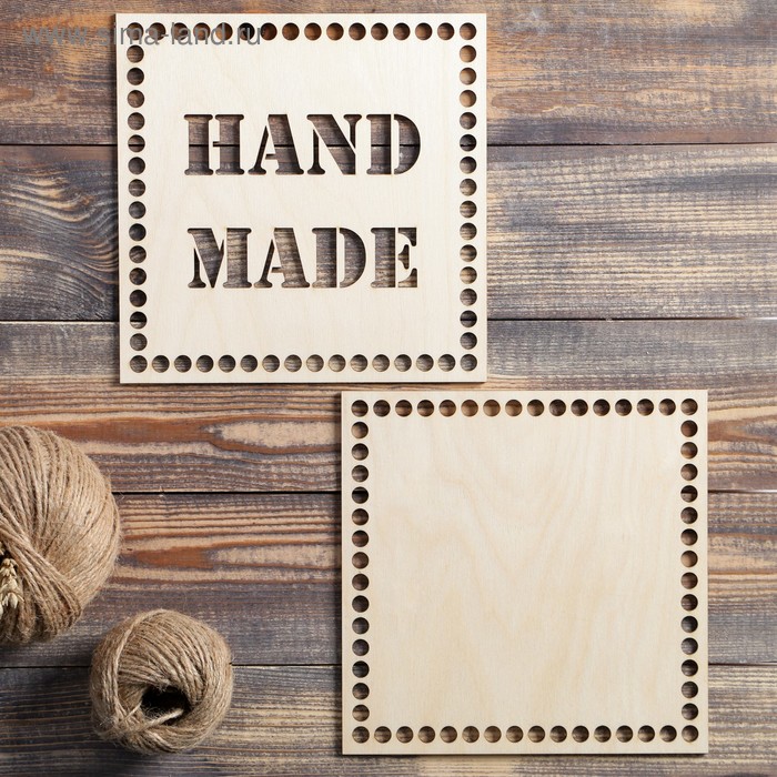 Набор заготовок для вязания "Квадрат, Hand made", донышко фанера (2 в 1), 20×20 см, d=9мм - Фото 1