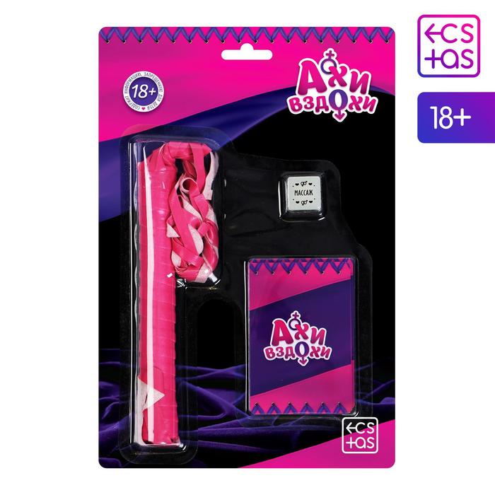 Набор эротический для двоих «Ахи-вздохи», 10 карт, плетка (цвет микс), 1 неоновый кубик, 18+ - Фото 1