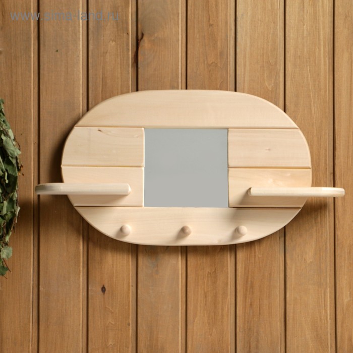 Зеркало "Овал", 3 крючка, сосна, натуральный, 54×29×10 см - Фото 1