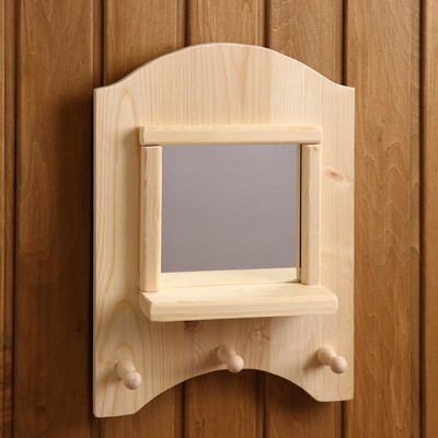 Зеркало "Окошко", 3 крючка, сосна, натуральный, 33×28×10 см