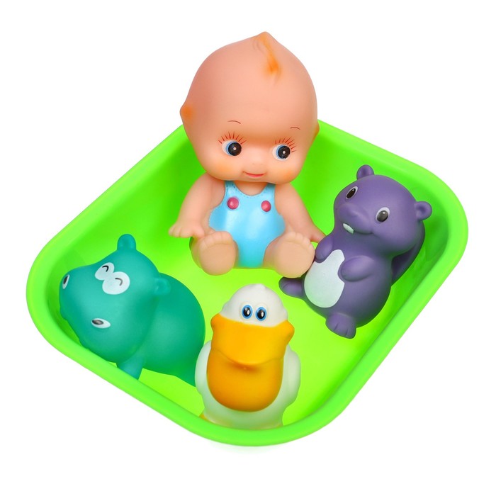 Набор резиновых игрушек для ванны «Пупс в ванне», с пищалкой, 5 шт, цвет МИКС, Крошка Я - фото 1898287101