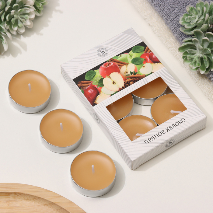 Набор чайных свечей ароматизированных "Пряное яблоко" в подарочной коробке, 6 шт - Фото 1