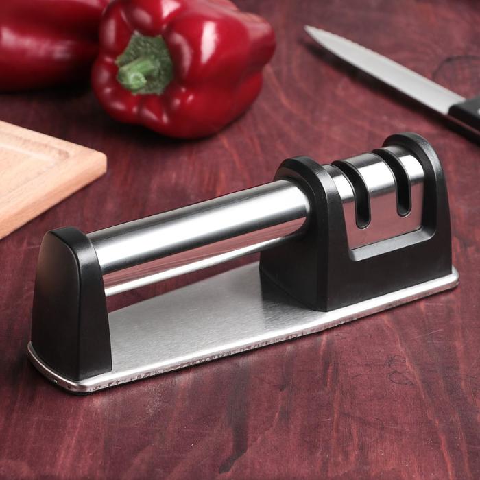 Заточка для ножей Magistro «Металлик», с 2 отделениями для стальных и керамических ножей - Фото 1