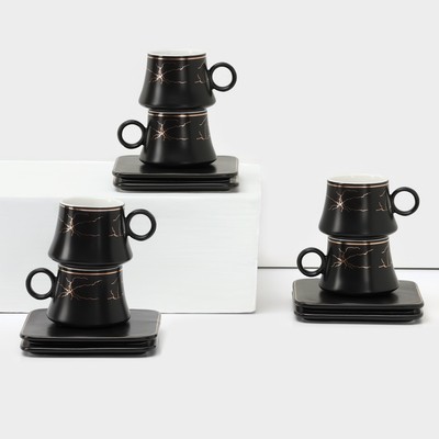 Набор кофейный «Мейси», 12 предметов: 6 чашек 100 мл, 6 блюдец d=11 см, керамика, чёрный