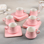 Набор керамический кофейный «Мейси», 12 предметов: 6 чашек 100 мл, 6 блюдец d=11 см, цвет розовый - Фото 1