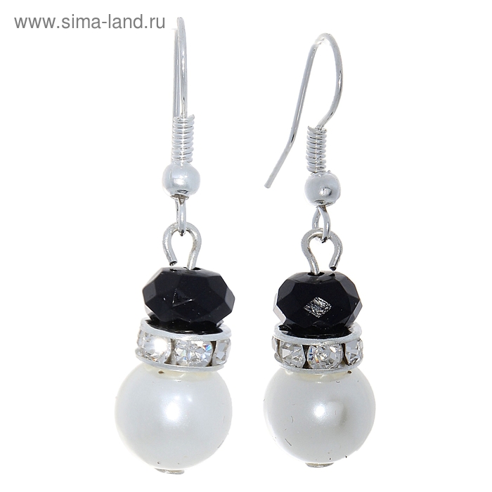 Серьги с жемчугом «Шарики с бусиной», цвет черно-белый в серебре - Фото 1