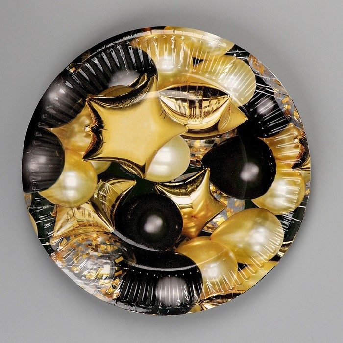 Тарелка одноразовая бумажная "Черное золото", шары, 18 см - фото 1911433421