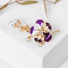 Брошь «Цветок» фиалка с жемчужинами, цвет бело-фиолетовый в золоте - Фото 2