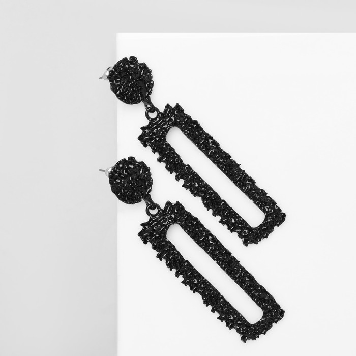 Серьги металл «Карибы» длинный прямоугольник, цвет чёрный - Фото 1