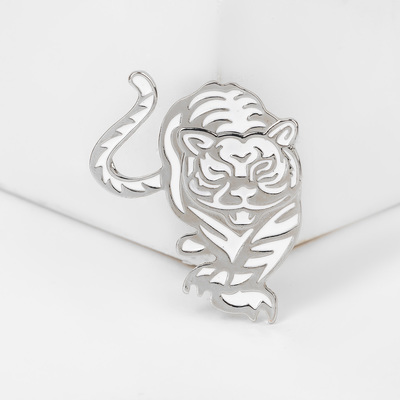Брошь «Тигр», цвет белый в серебре