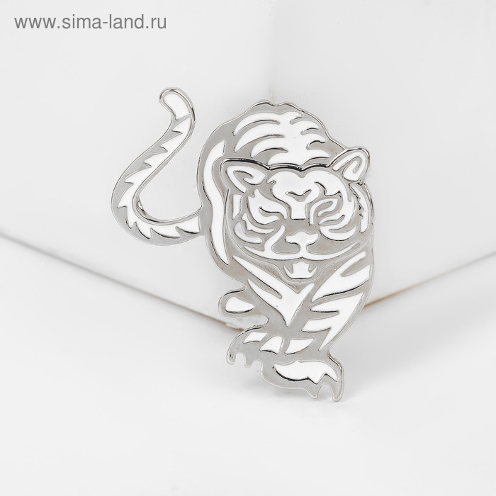 Брошь «Тигр», цвет белый в серебре - Фото 1