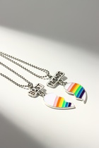 Кулоны парные на цепочке «Радуга в сердце», 45 см, цветные в серебре - Фото 3