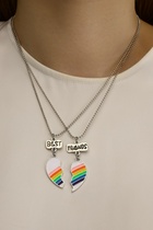 Кулоны парные на цепочке «Радуга в сердце», 45 см, цветные в серебре - Фото 2